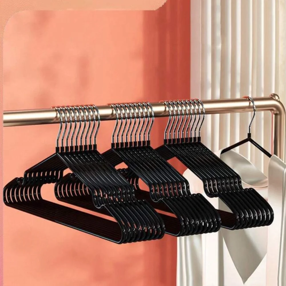 10 Pk Space Saving Stainless Steel Non Slip Dip Coated Hangers w Shoulder Groove